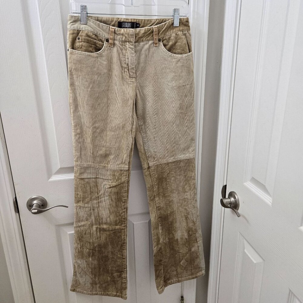 Laundry Corduroy Pants Womens 4 Tan Cream 2 tone tie dye Straight leg Hipster